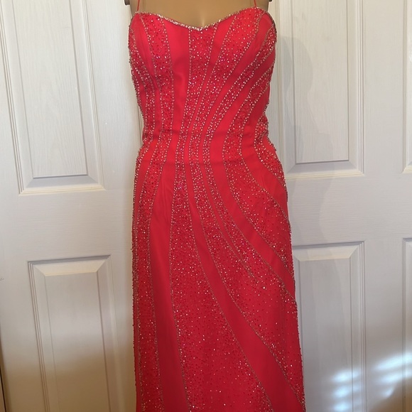 Alyce beaded pink backless prom dress with train size 8 - Picture 6 of 11